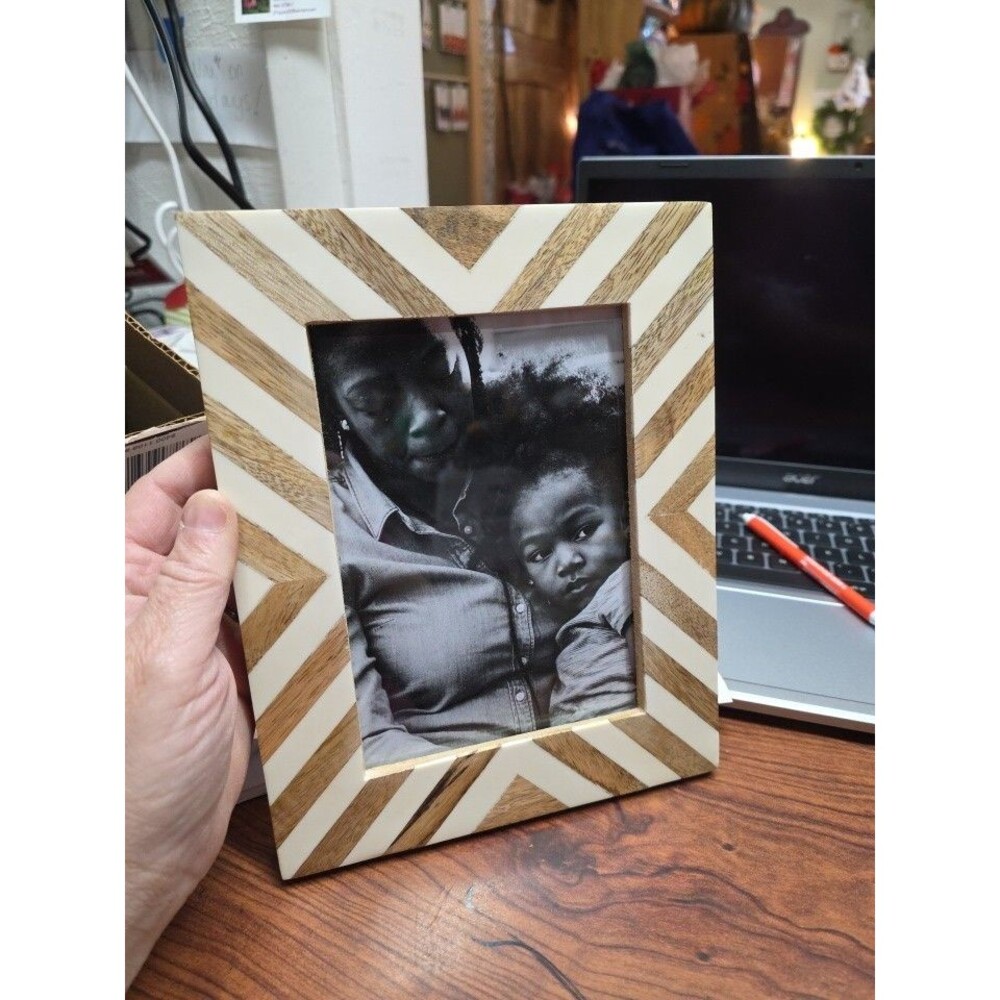 Threshold Chevron Wood & Resin Photo Frame 5x7 - Boho Modern Decor .